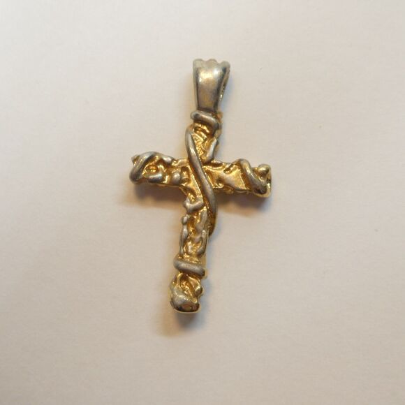Textured Cross Pendant Ornate Crucifix Charm w/ Clear Stones Vintage - Picture 7 of 10